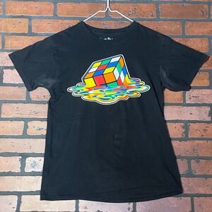 Ripple Junction Men's M Black Rubik's Cube‎ Graphic Tee T-Shirt Collab